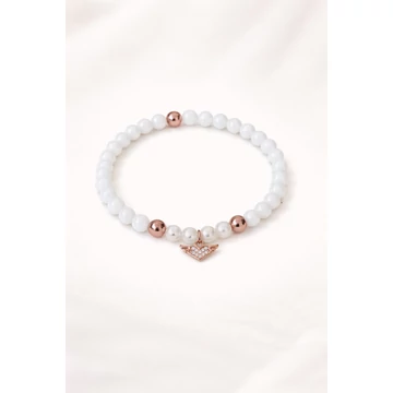 Rosegold szíves ásvány karkötő – tejkvarc elegáns női ékszer