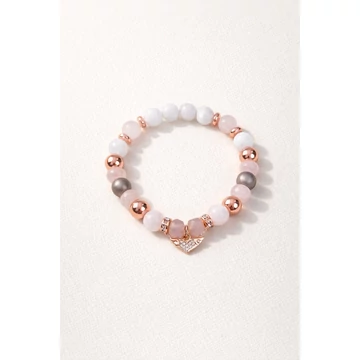 Rosegold szíves ásvány karkötő – tejkvarc, rózsakvarc elegáns női ékszer