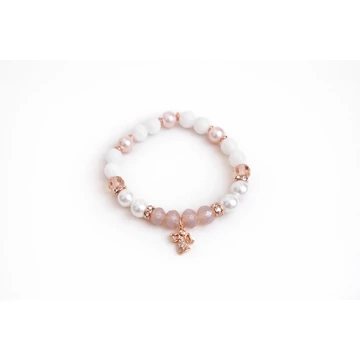 Rosegold angyalkás ásvány karkötő – elegáns női ékszer tejkvarccal