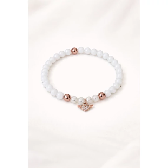 Rosegold szíves ásvány karkötő – tejkvarc elegáns női ékszer