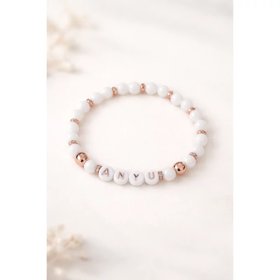 „Anya” feliratos ásvány karkötő – rosegold elegáns női ékszer