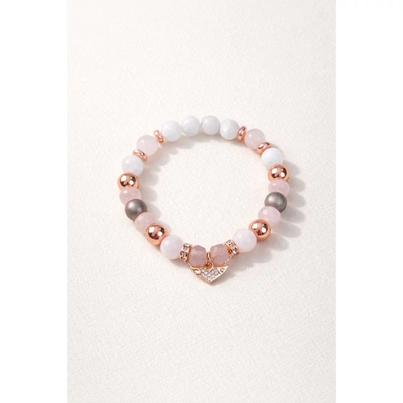 Rosegold szíves ásvány karkötő – tejkvarc, rózsakvarc elegáns női ékszer